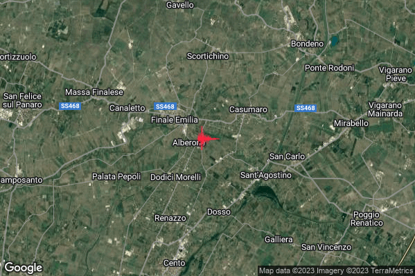 Lieve Terremoto M2.1 epicentro 3 km SE Finale Emilia (MO) alle 13:12:52 (11:12:52 UTC)