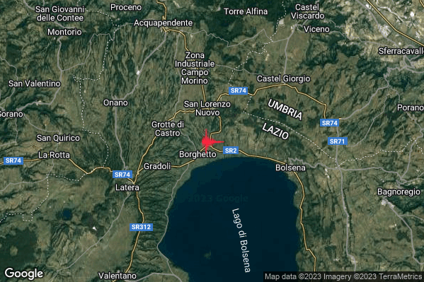 Lieve Terremoto M2.2 epicentro 3 km S San Lorenzo Nuovo (VT) alle 19:57:31 (17:57:31 UTC)