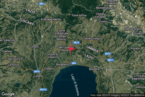 Lieve Terremoto M2.1 epicentro 1 km E San Lorenzo Nuovo (VT) alle 19:59:31 (17:59:31 UTC)