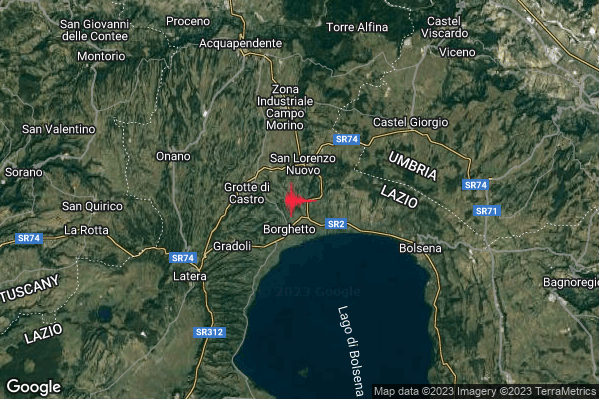 Lieve Terremoto M2.0 epicentro 2 km S San Lorenzo Nuovo (VT) alle 21:30:23 (19:30:23 UTC)