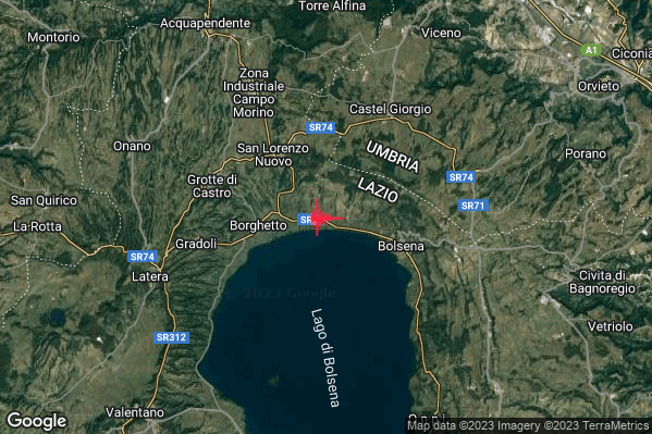 Lieve Terremoto M2.2 epicentro 4 km SE San Lorenzo Nuovo (VT) alle 21:31:57 (19:31:57 UTC)