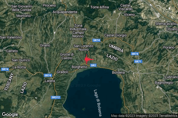Lieve Terremoto M2.0 epicentro 2 km SE San Lorenzo Nuovo (VT) alle 06:24:29 (04:24:29 UTC)
