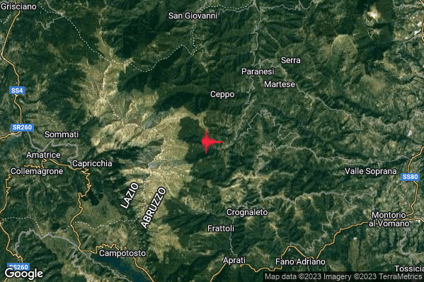 Debole Terremoto M2.3 epicentro 5 km W Cortino (TE) alle 11:31:27 (09:31:27 UTC)