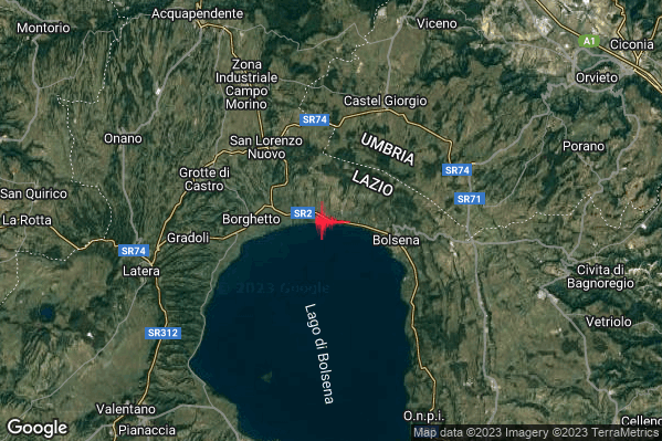 Lieve Terremoto M2.0 epicentro 4 km W Bolsena (VT) alle 14:27:44 (12:27:44 UTC)