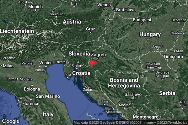 Debole Terremoto M2.4 epicentro Croatia [Land] alle 19:36:00 (17:36:00 UTC)