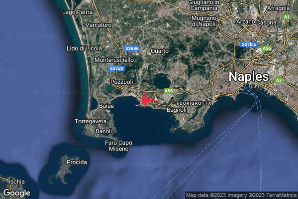Debole Terremoto M2.5 epicentro Campi Flegrei alle 23:57:58 (21:57:58 UTC)