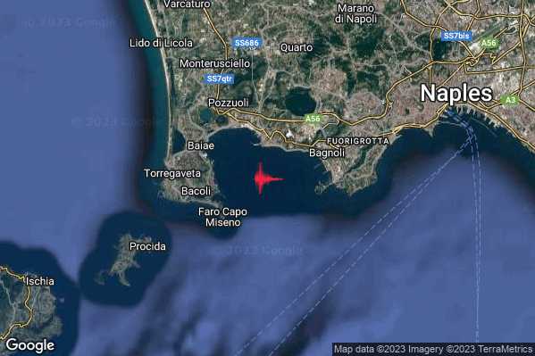 Lieve Terremoto M2.1 epicentro Campi Flegrei alle 03:15:29 (01:15:29 UTC)