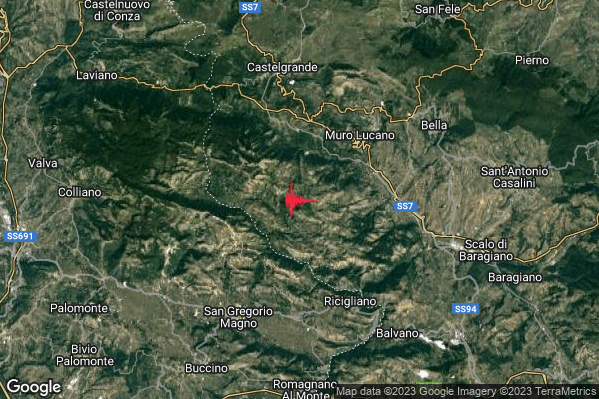 Lieve Terremoto M2.2 epicentro 5 km SW Muro Lucano (PZ) alle 06:20:35 (04:20:35 UTC)