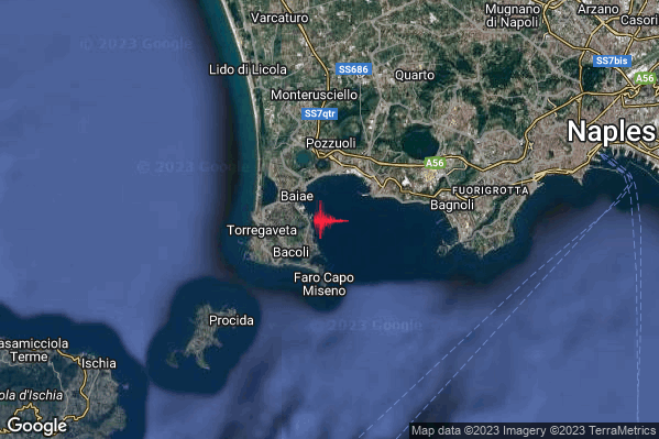 Lieve Terremoto M2.2 epicentro Campi Flegrei alle 06:42:34 (04:42:34 UTC)
