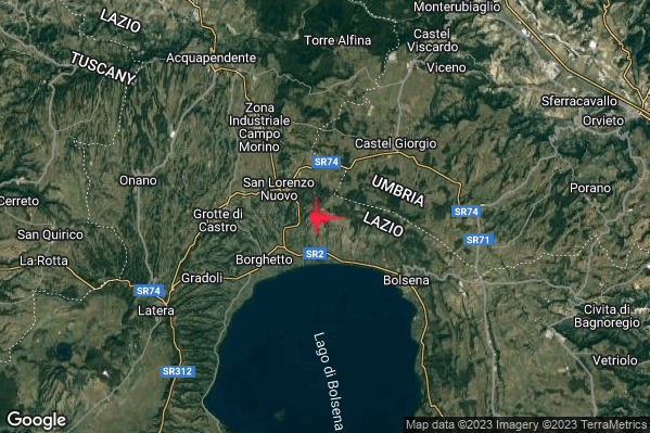 Lieve Terremoto M2.0 epicentro 3 km SE San Lorenzo Nuovo (VT) alle 10:30:28 (08:30:28 UTC)
