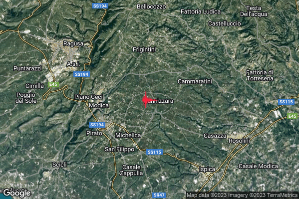 Leggero Terremoto M2.9 epicentro 6 km E Modica (RG) alle 11:37:54 (09:37:54 UTC)