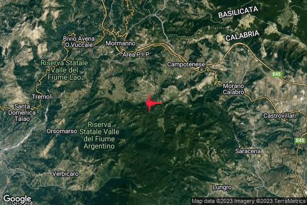 Lieve Terremoto M2.1 epicentro 8 km SE Mormanno (CS) alle 04:42:03 (02:42:03 UTC)