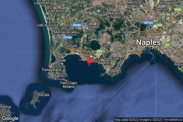 Lieve Terremoto M2.2 epicentro Campi Flegrei alle 04:15:24 (02:15:24 UTC)