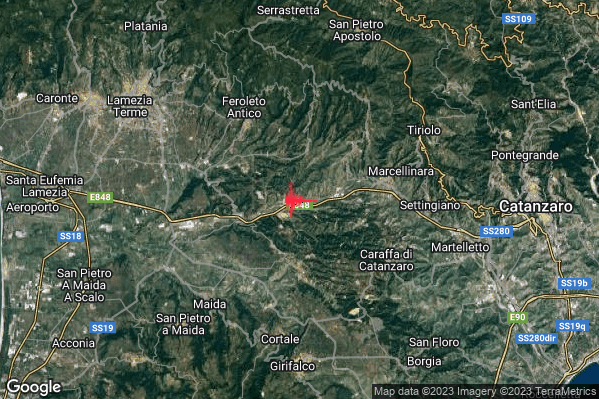 Leggero Terremoto M3.2 epicentro 5 km SW Amato (CZ) alle 06:30:05 (04:30:05 UTC)