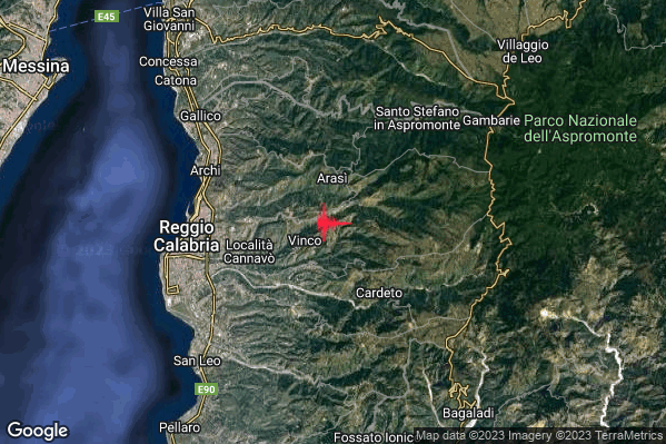 Debole Terremoto M2.4 epicentro 4 km NW Cardeto (RC) alle 11:28:55 (09:28:55 UTC)