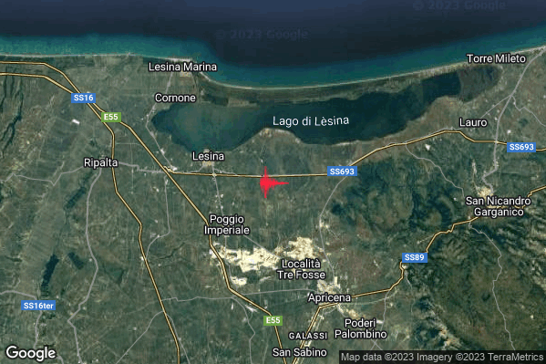Lieve Terremoto M2.2 epicentro 4 km NE Poggio Imperiale (FG) alle 12:58:35 (10:58:35 UTC)