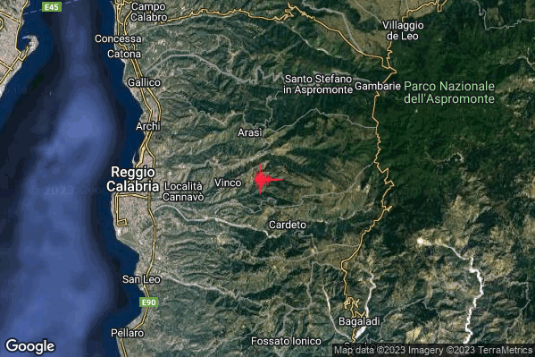 Debole Terremoto M2.3 epicentro 3 km NW Cardeto (RC) alle 13:00:44 (11:00:44 UTC)