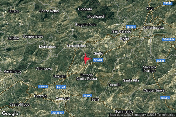 Lieve Terremoto M2.0 epicentro 4 km SE Serradifalco (CL) alle 19:15:28 (17:15:28 UTC)