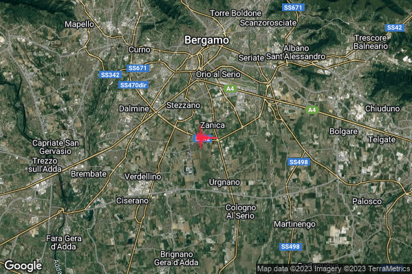 Leggero Terremoto M3.0 epicentro 1 km NE Comun Nuovo (BG) alle 09:07:26 (07:07:26 UTC)