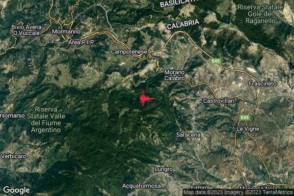 Debole Terremoto M2.6 epicentro 4 km SW Morano Calabro (CS) alle 14:47:28 (12:47:28 UTC)