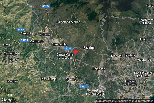 Lieve Terremoto M2.0 epicentro 2 km W Ragalna (CT) alle 19:50:36 (17:50:36 UTC)