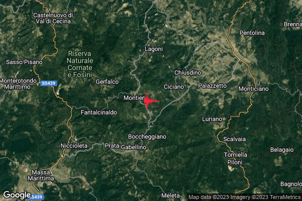 Lieve Terremoto M2.0 epicentro 2 km E Montieri (GR) alle 04:28:50 (02:28:50 UTC)