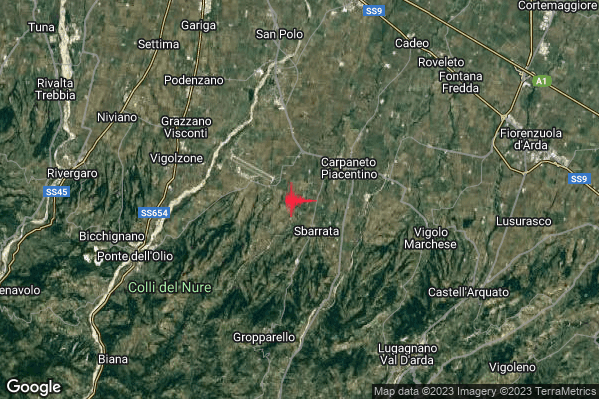Lieve Terremoto M2.0 epicentro 3 km SW Carpaneto Piacentino (PC) alle 04:49:03 (02:49:03 UTC)