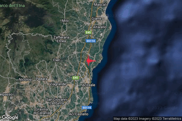 Debole Terremoto M2.7 epicentro 4 km N Acireale (CT) alle 09:26:16 (07:26:16 UTC)