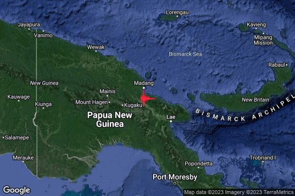 Violento Terremoto M5.8 epicentro Papua New Guinea [Land] alle 18:20:36 (16:20:36 UTC)