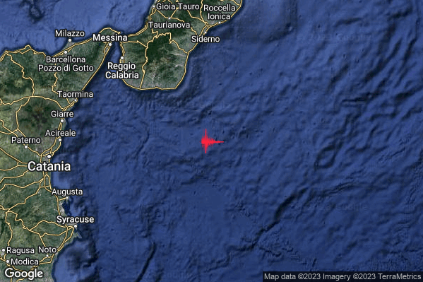 Debole Terremoto M2.4 epicentro Mar Ionio Meridionale (MARE) alle 19:55:45 (17:55:45 UTC)