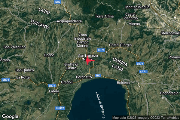 Lieve Terremoto M2.2 epicentro 1 km SE San Lorenzo Nuovo (VT) alle 15:02:08 (13:02:08 UTC)