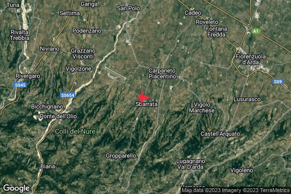 Lieve Terremoto M2.0 epicentro 4 km SW Carpaneto Piacentino (PC) alle 21:40:13 (19:40:13 UTC)