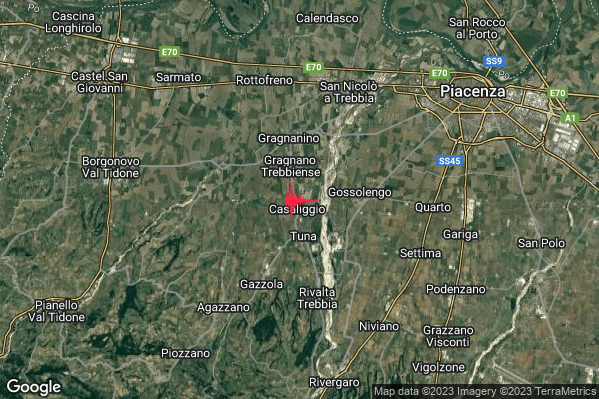Lieve Terremoto M2.2 epicentro 1 km S Gragnano Trebbiense (PC) alle 05:40:53 (03:40:53 UTC)