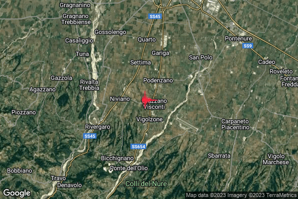 Debole Terremoto M2.4 epicentro 2 km SW Podenzano (PC) alle 14:39:22 (12:39:22 UTC)