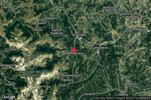 Lieve Terremoto M2.1 epicentro 1 km NE Montefortino (FM) alle 17:08:42 (15:08:42 UTC)