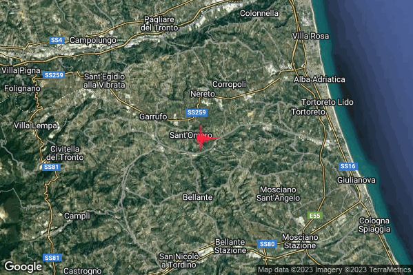 Leggero Terremoto M3.1 epicentro 1 km E Sant'Omero (TE) alle 00:38:30 (22:38:30 UTC)