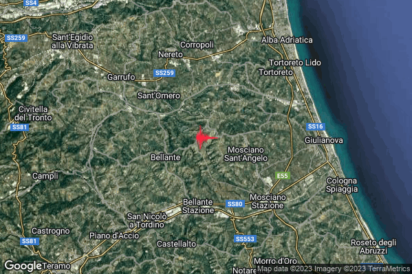 Lieve Terremoto M2.0 epicentro 3 km W Mosciano Sant'Angelo (TE) alle 00:39:56 (22:39:56 UTC)