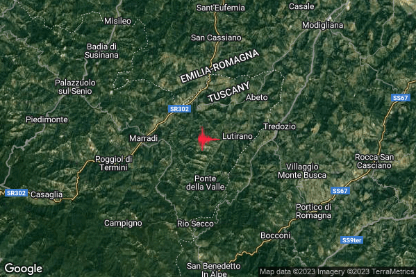 Lieve Terremoto M2.2 epicentro 5 km E Marradi (FI) alle 07:54:28 (05:54:28 UTC)