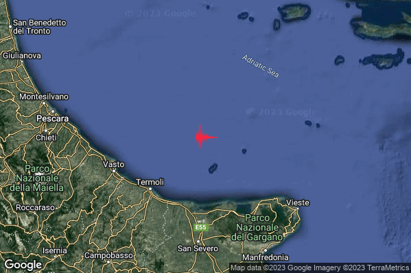 Lieve Terremoto M2.0 epicentro Adriatico Centrale (MARE) alle 19:38:41 (17:38:41 UTC)