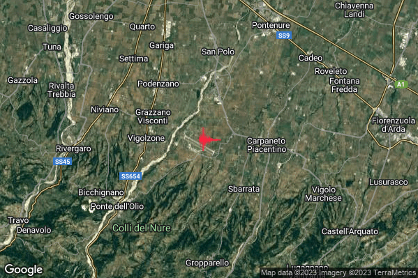 Debole Terremoto M2.5 epicentro 4 km S San Giorgio Piacentino (PC) alle 07:19:44 (05:19:44 UTC)