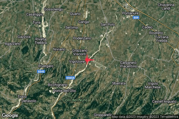 Debole Terremoto M2.4 epicentro 2 km E Vigolzone (PC) alle 08:29:37 (06:29:37 UTC)