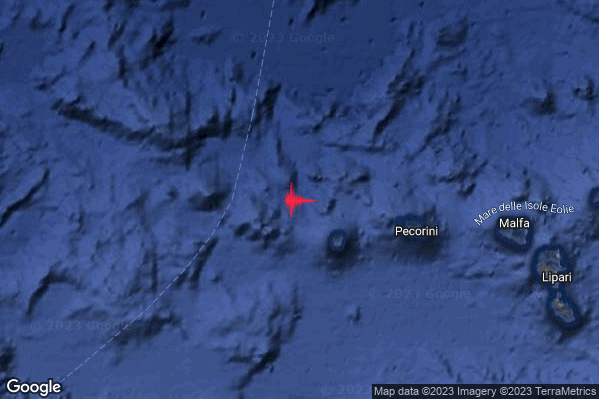 Lieve Terremoto M2.1 epicentro Isole Eolie (Messina) alle 18:15:36 (16:15:36 UTC)