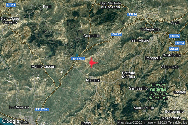 Lieve Terremoto M2.0 epicentro 4 km N Niscemi (CL) alle 14:35:16 (12:35:16 UTC)