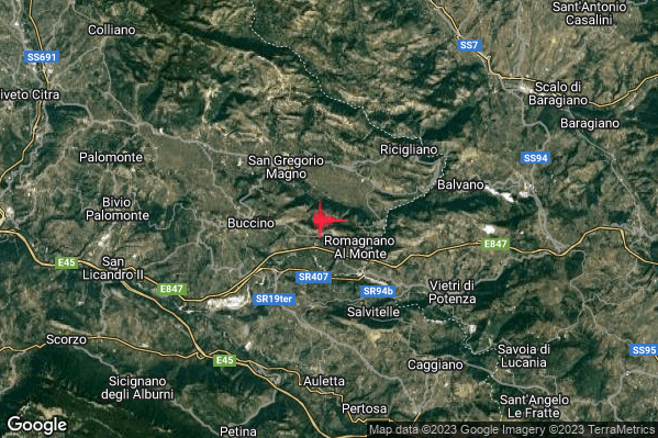 Lieve Terremoto M2.1 epicentro 1 km NW Romagnano al Monte (SA) alle 14:57:54 (12:57:54 UTC)