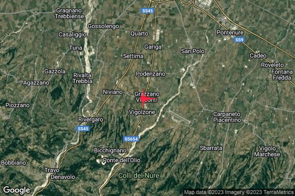 Debole Terremoto M2.6 epicentro 2 km N Vigolzone (PC) alle 19:17:57 (17:17:57 UTC)