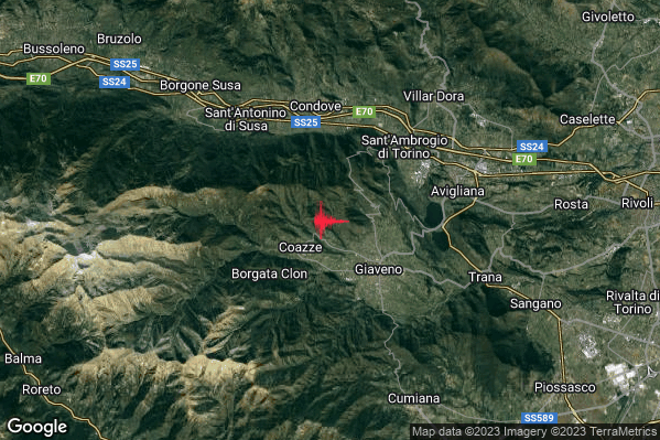 Lieve Terremoto M2.2 epicentro 2 km SW Valgioie (TO) alle 04:57:19 (02:57:19 UTC)