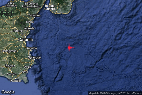 Debole Terremoto M2.3 epicentro Mar Ionio Meridionale (MARE) alle 18:41:02 (16:41:02 UTC)