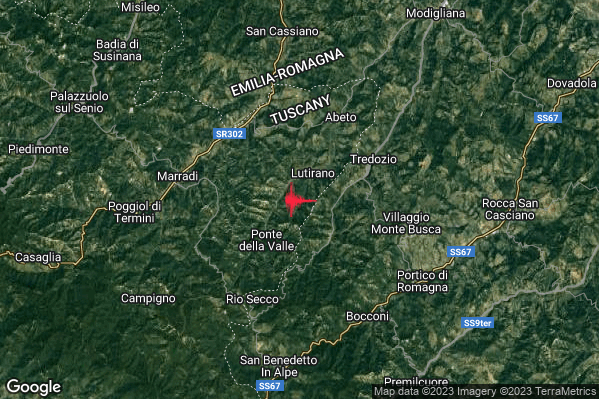 Lieve Terremoto M2.1 epicentro 4 km W Tredozio (FC) alle 20:52:19 (18:52:19 UTC)
