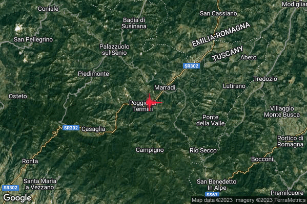 Lieve Terremoto M2.0 epicentro 2 km SW Marradi (FI) alle 10:43:08 (08:43:08 UTC)