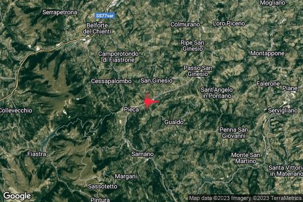 Debole Terremoto M2.4 epicentro 2 km S San Ginesio (MC) alle 00:17:25 (22:17:25 UTC)